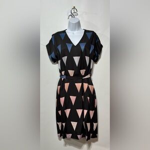 Elk Agnes V-Neck Belted Dress in a multicoloured geometric pattern Size 4 NWT